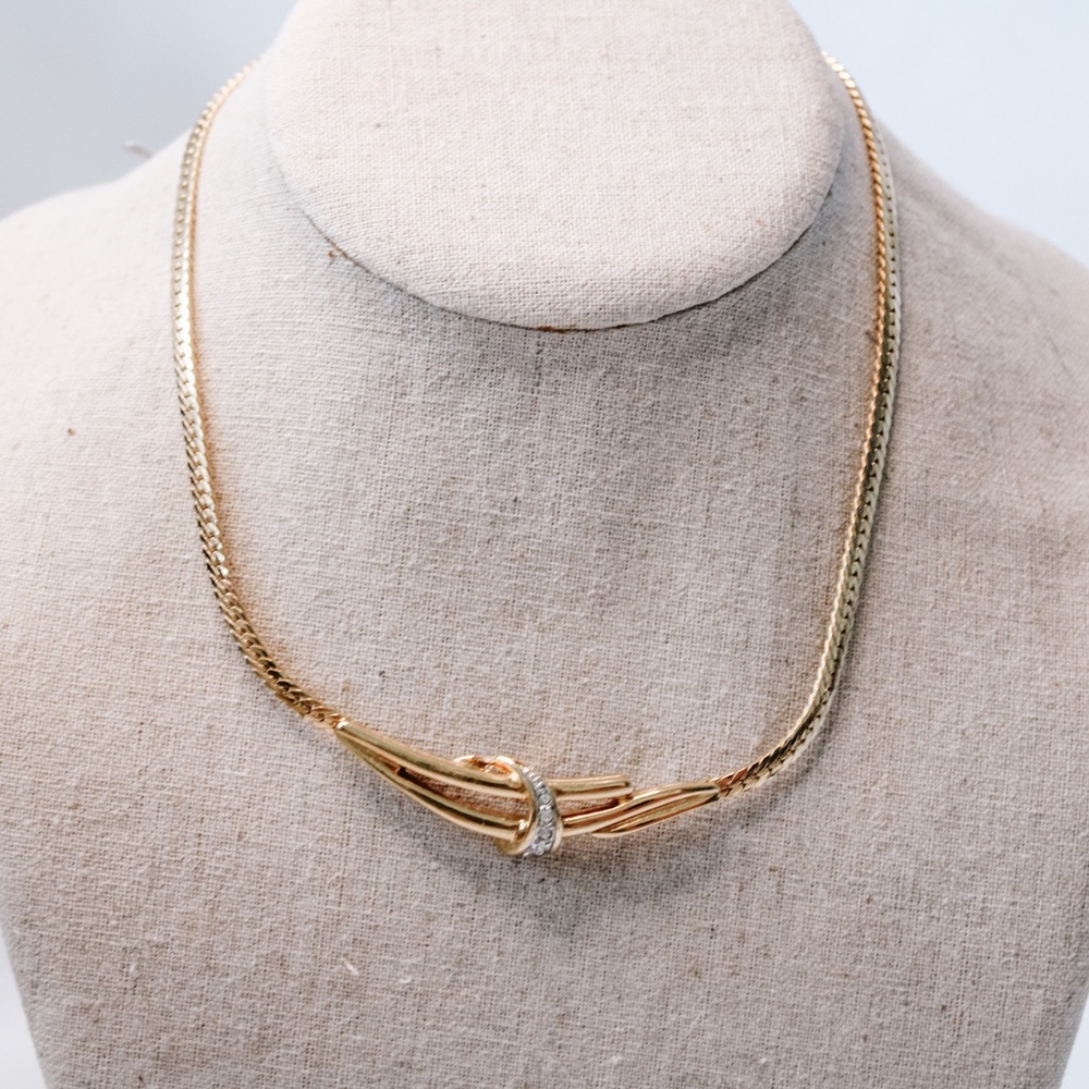 Vintage - Gold w/ Faux Diamond Necklace